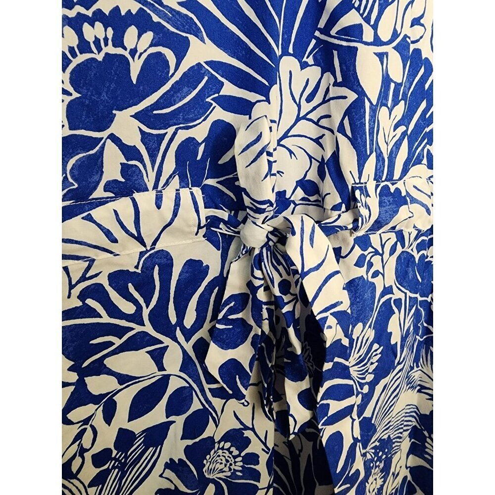 J McLaughlin Size XL Evalyn Shirt Dress Garden Walk Blue White Floral Hawaiian - Picture 6 of 7